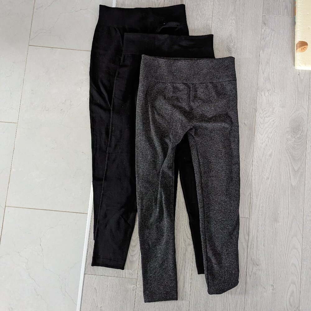 Lemon Fleece Lined High-waisted Leggings (3 Pieces) 2 Black and 1 Grey